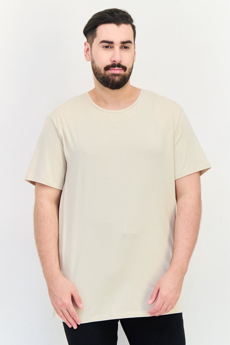 Celio Men Crew Neck Short Sleeves Plain T-Shirt, Beige - Image 1